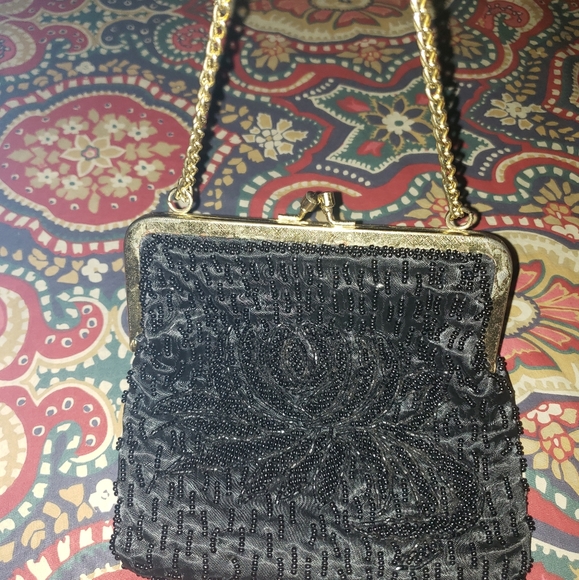 Vintage 1950s Black Beaded Purse, made in Hong Kong - Picture 5 of 5